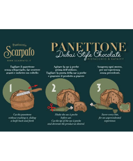 Scarpato - Panettone Dubai Style Chocolate - Pistacchio e Kataify - 800g